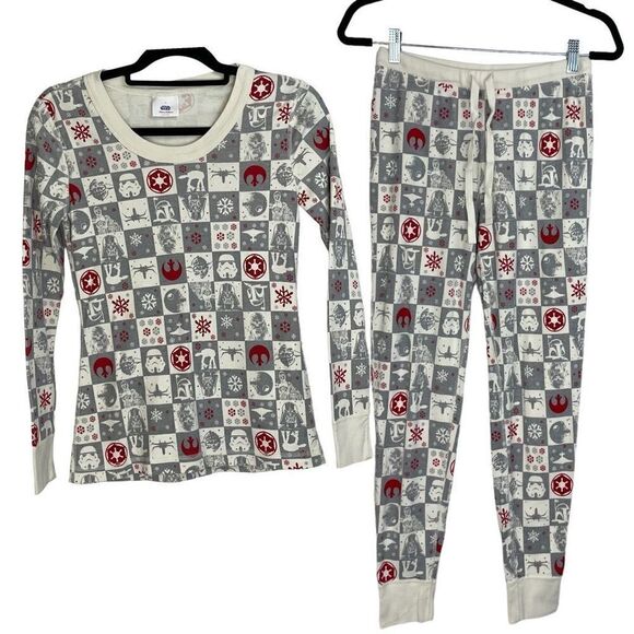 Hanna Andersson Gray Cream Star Wars Winter Snowflakes Print Pajama Set S - Picture 1 of 9
